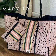 Tote Tan w/BLK Spots GRN/GLD Stripe